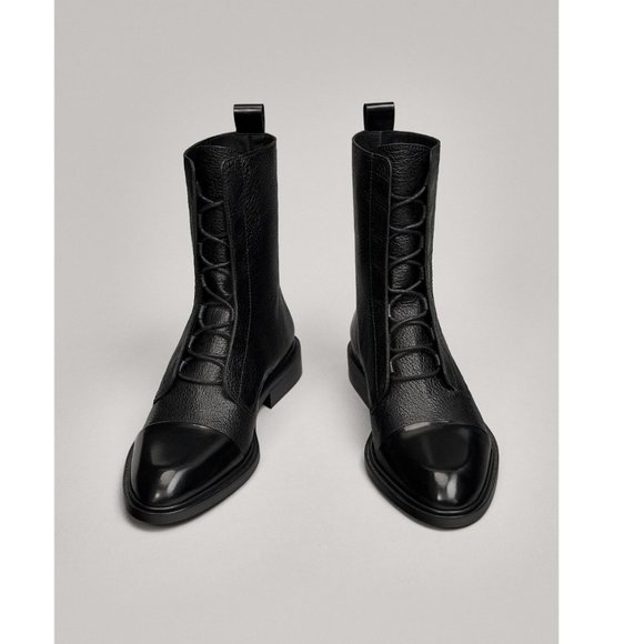 Massimo Dutti Lace Up Pebbled Leather Combat Boots Army Military Moto Booties 6 - Picture 11 of 13